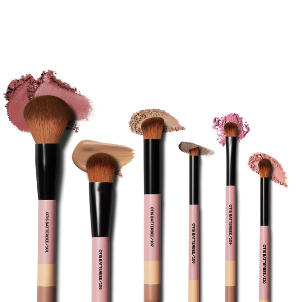 The Otis Batterbee Total Face Makeup Brush Set offers a comprehensive selection of brushes for all your makeup needs. It includes brushes for foundation, powder, blush, contouring, eyeshadow, eyeliner, brows, and lips. Each brush is crafted with high-quality materials for precise application and durability. 