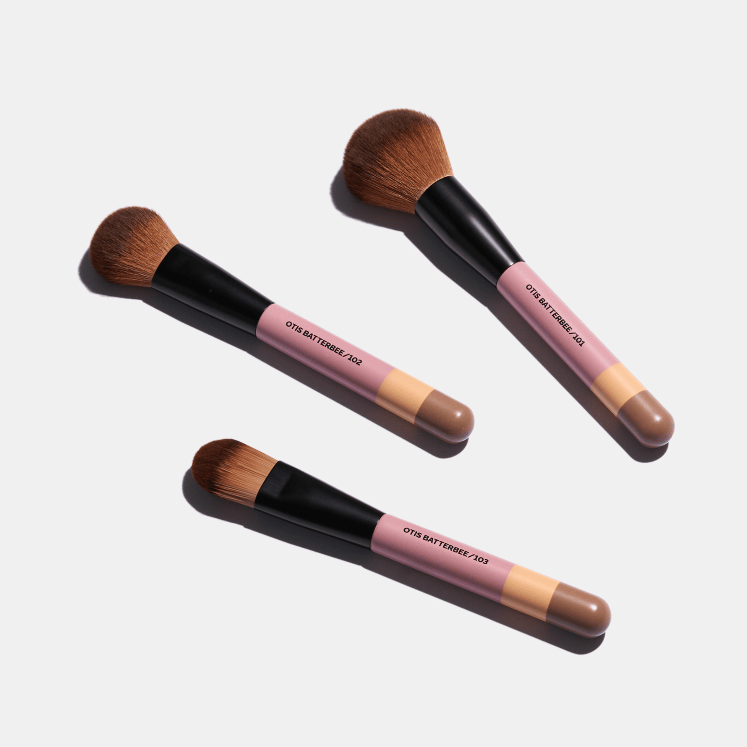 Blusher makeup brush, Powder makeup brush and Foundation makeup brush designed and developed by Otis Batterbee.