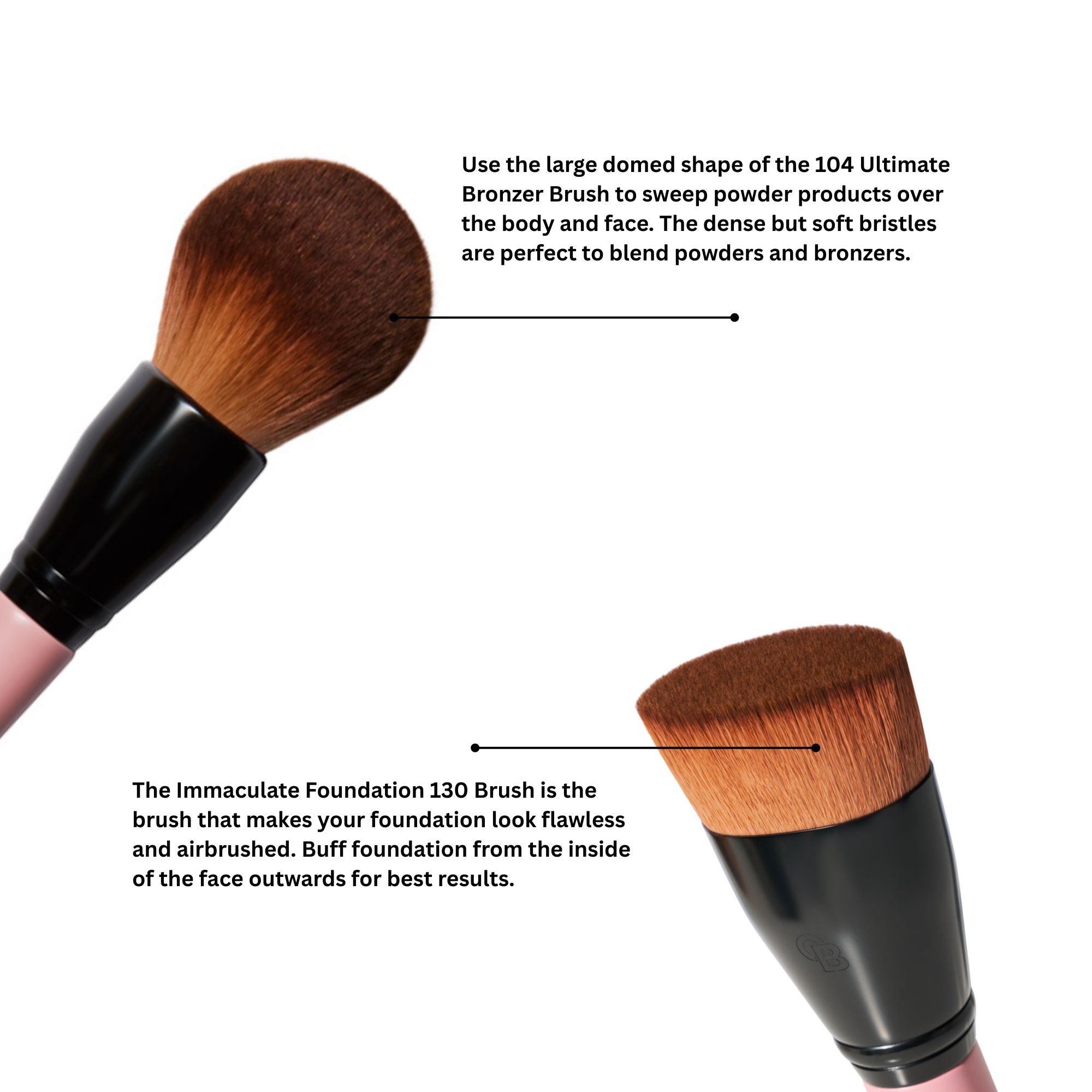 Discover the large and fluffy bronzer makeup brush by Otis Batterbee along with the immaculate foundation oval shape makeup brush in this makeup brush set.