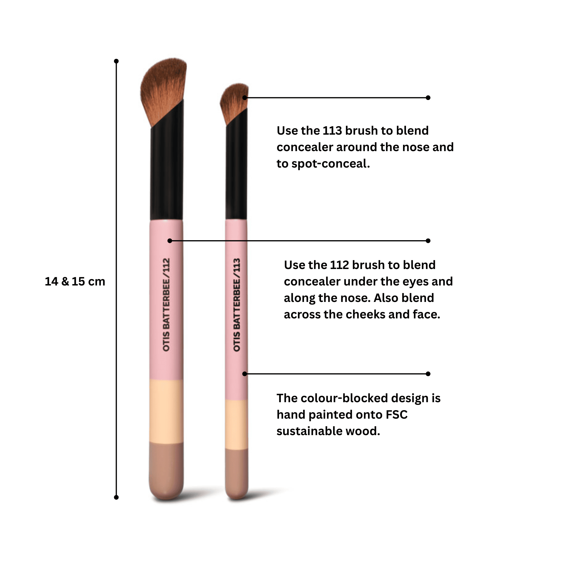 High performance concealer makeup brushes by Otis Batterbee. Small and large concealer brush set.