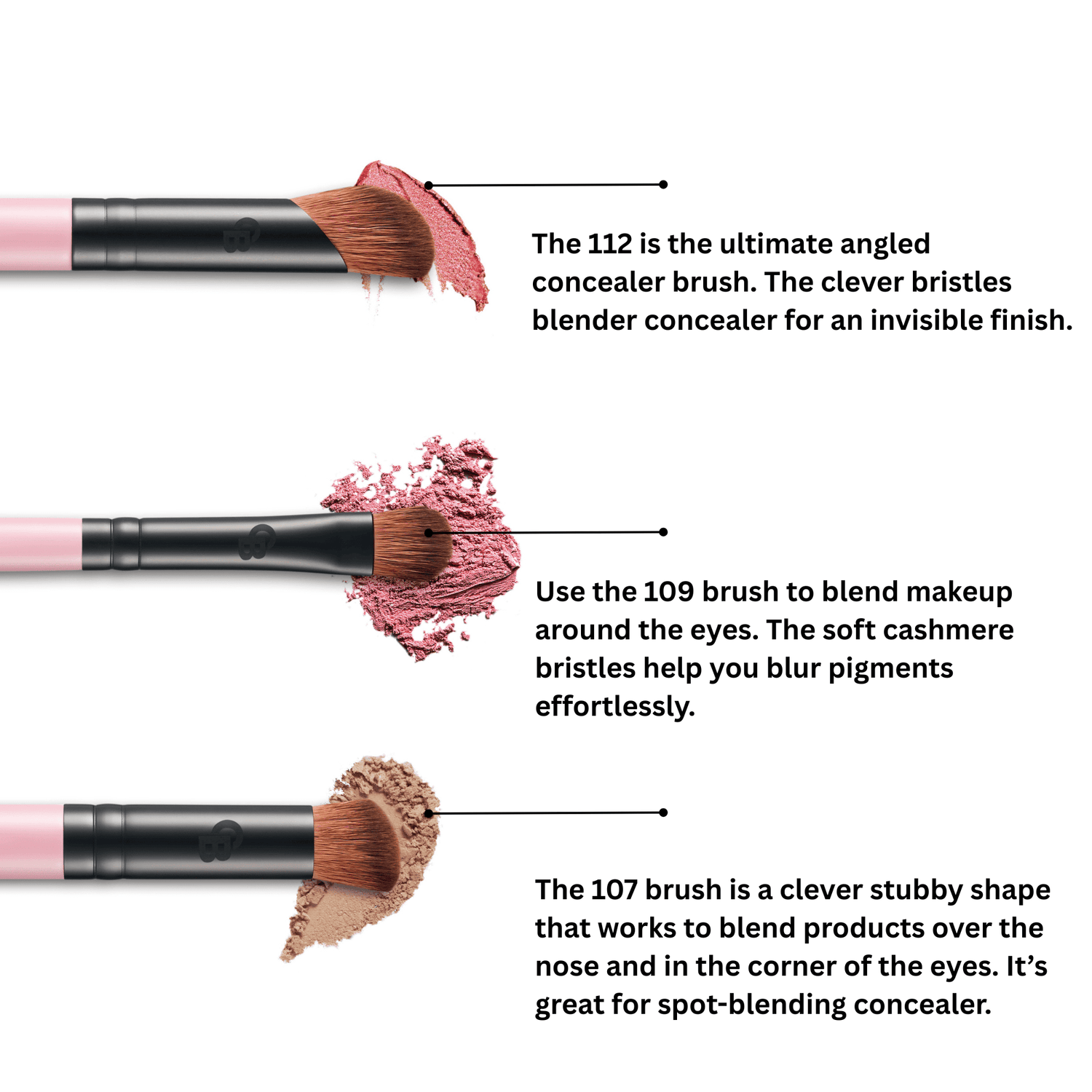 makeup brushes by Otis Batterbee such as powder brushes, concealer brushes, eyeliner brushes, eye makeup brushes, brow brushes and luxury makeup brushes.