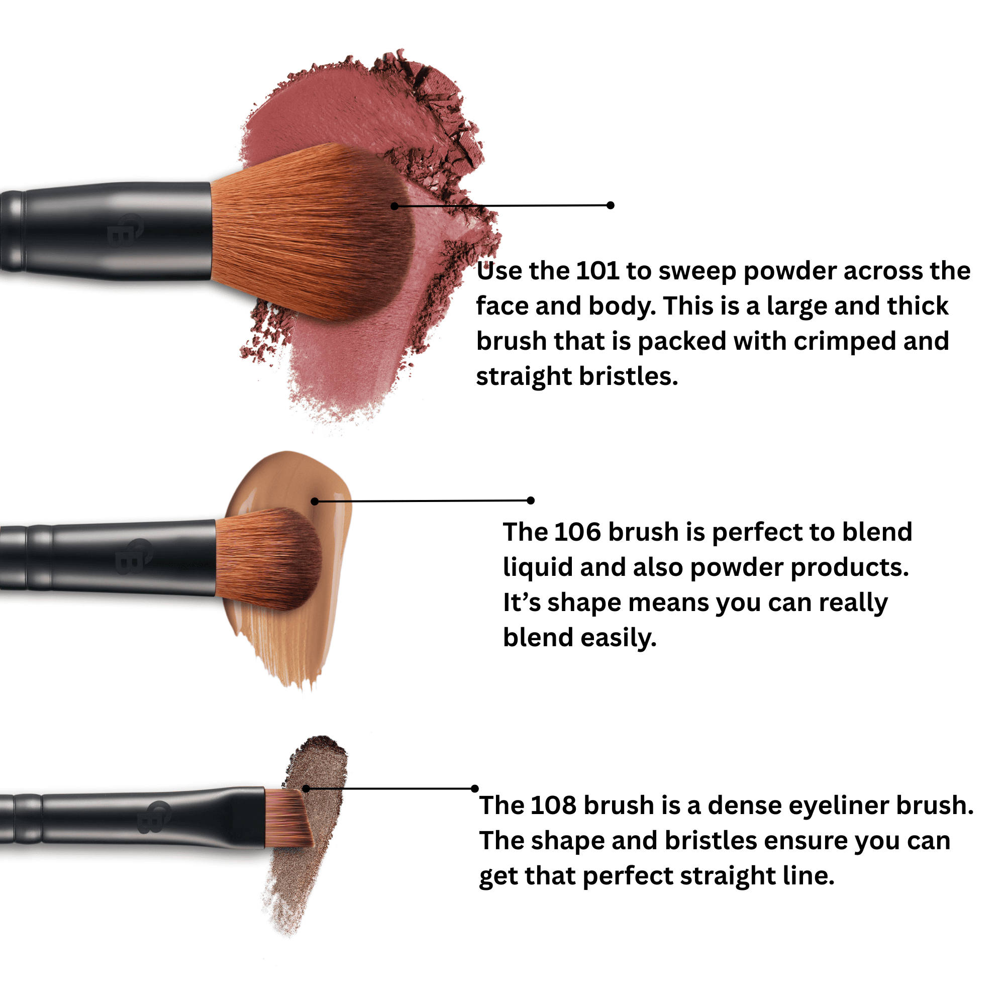 makeup brushes by Otis Batterbee such as powder brushes, concealer brushes, eyeliner brushes, eye makeup brushes, brow brushes and luxury makeup brushes all designed and created by Otis Batterbee.