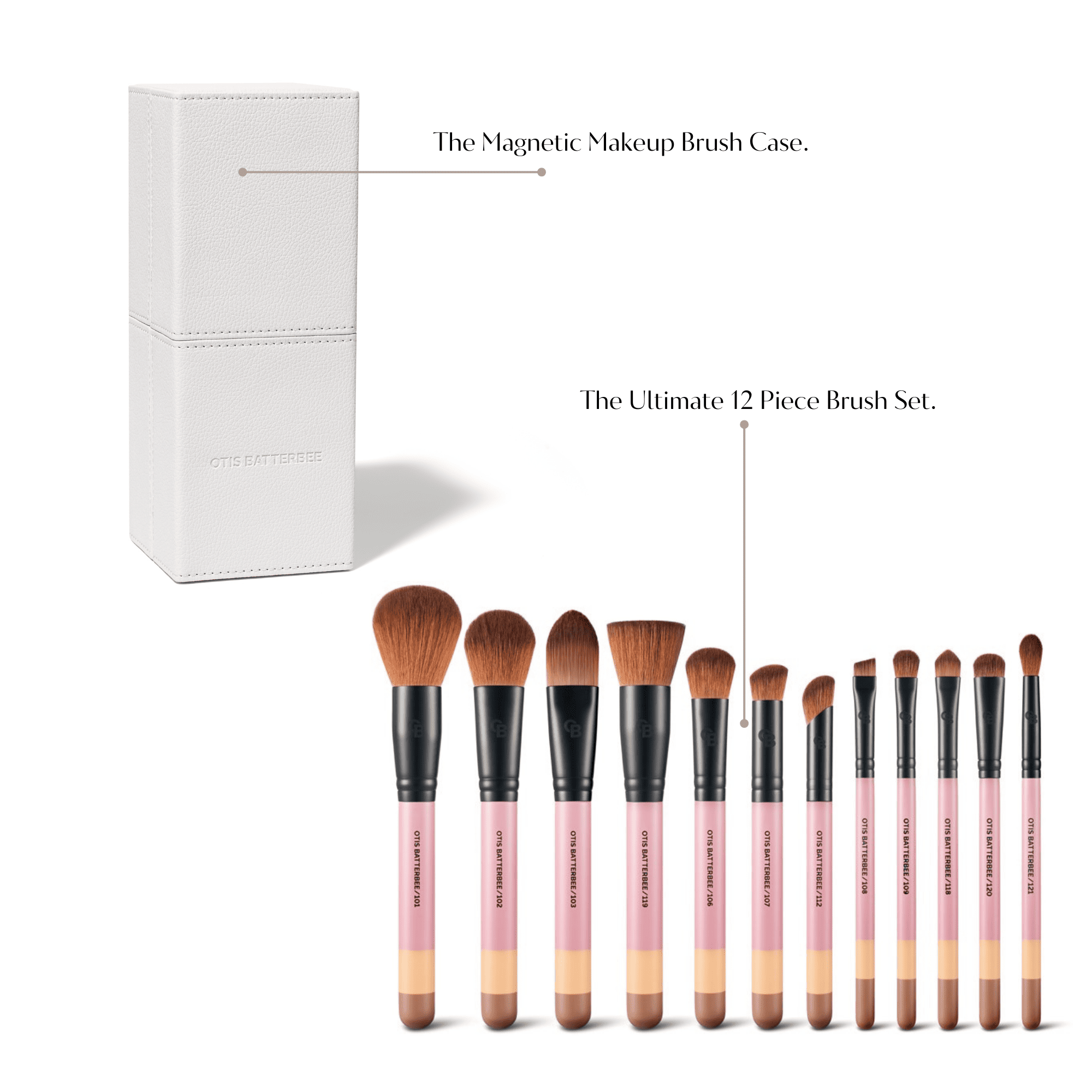 12 piece makeup brush set by Otis Batterbee with chic makeup brush case.