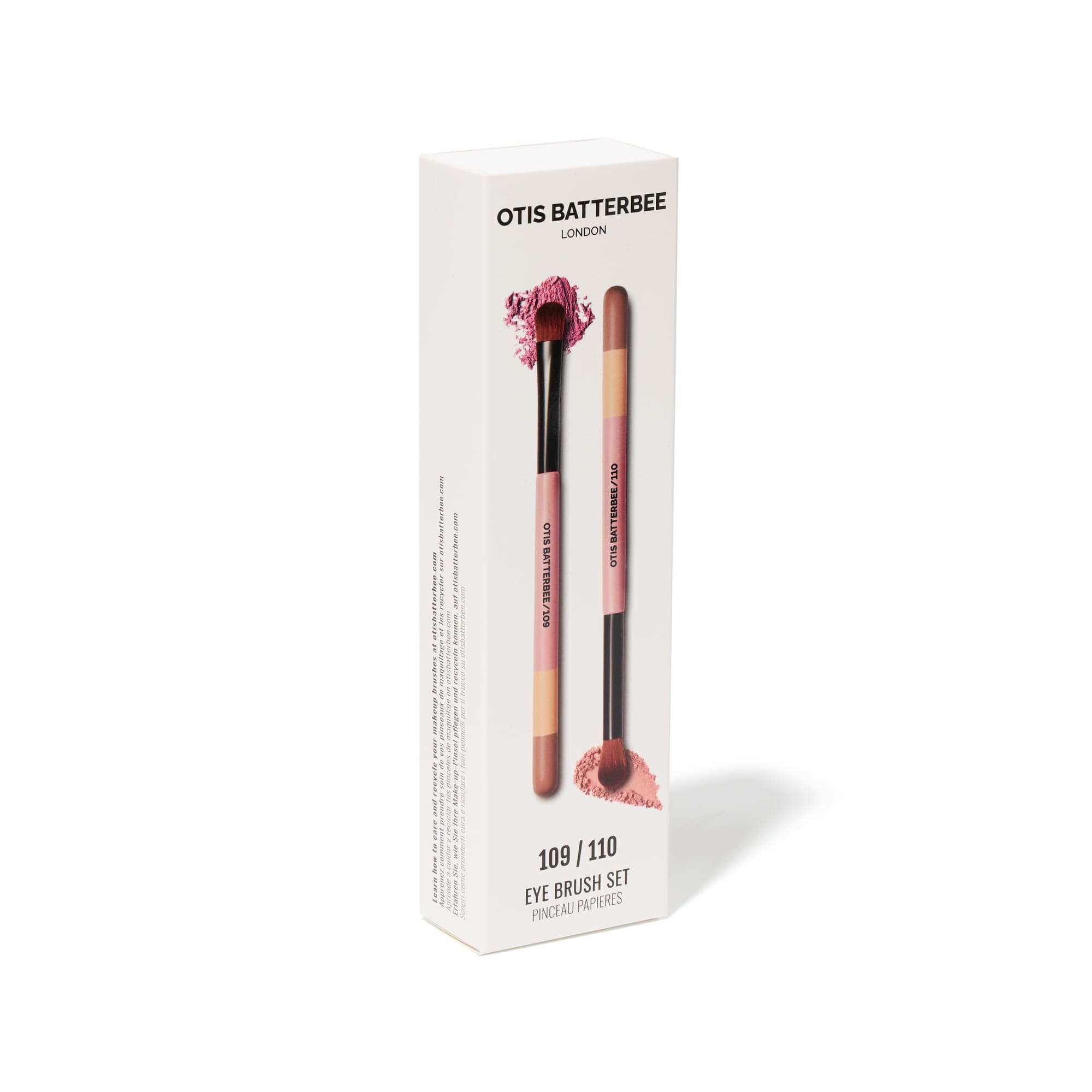Otis Batterbee Eye Makeup Brush Duo Set featuring two luxury vegan eyeshadow brushes, designed for precise eyeshadow application and effortless blending.
