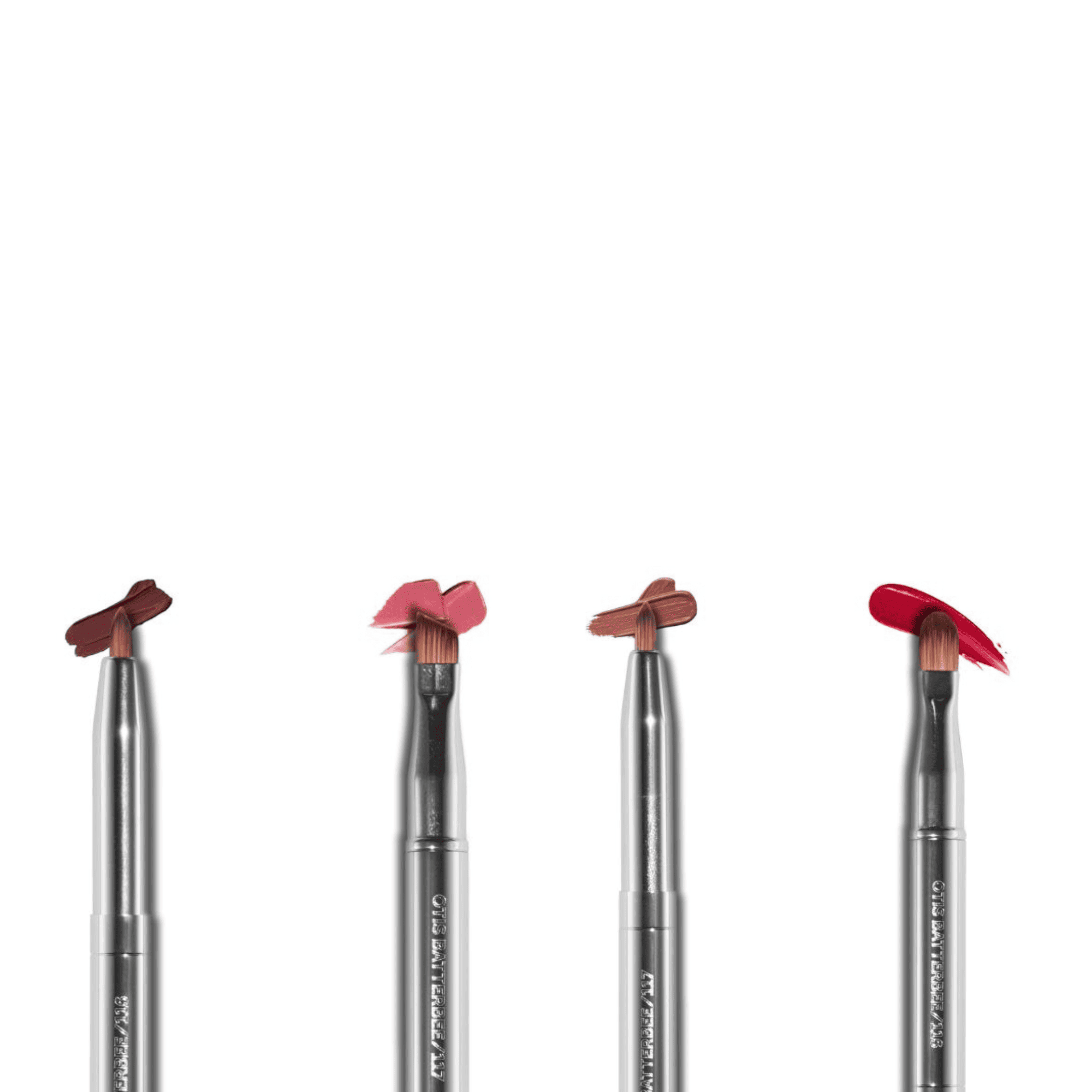 retractable makeup brushes by tis Batterbee - perfect as travel makeup brushes. Fine detailing eye and li[ makeup brushes in silver.