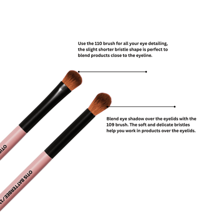 The seven piece makeup brush set features our eye blender makeup brush along with our eyeshadow makeup brush.