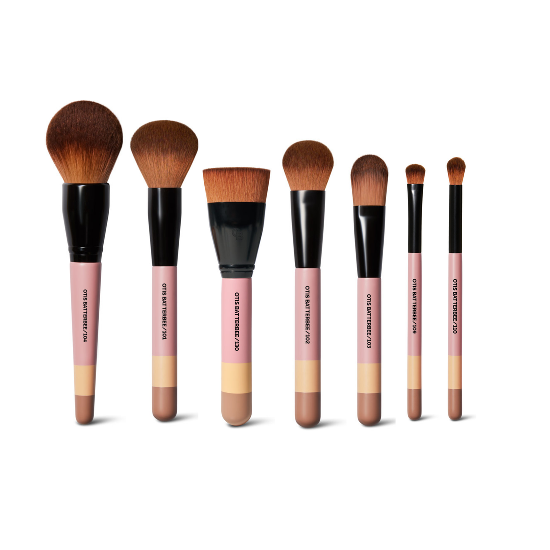 This is a luxury makeup brush set by Otis Batterbee that includes powder brushes, bronzer brushes, foundation brushes and eye detailing makeup brushes.