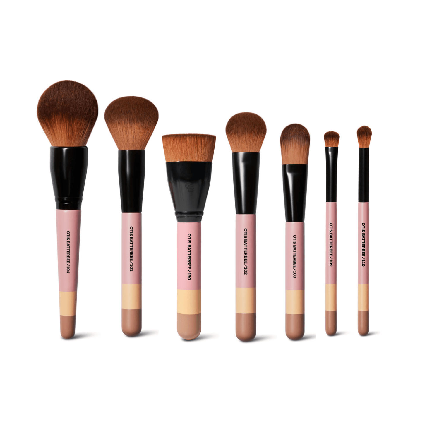 This is a luxury makeup brush set by Otis Batterbee that includes powder brushes, bronzer brushes, foundation brushes and eye detailing makeup brushes.