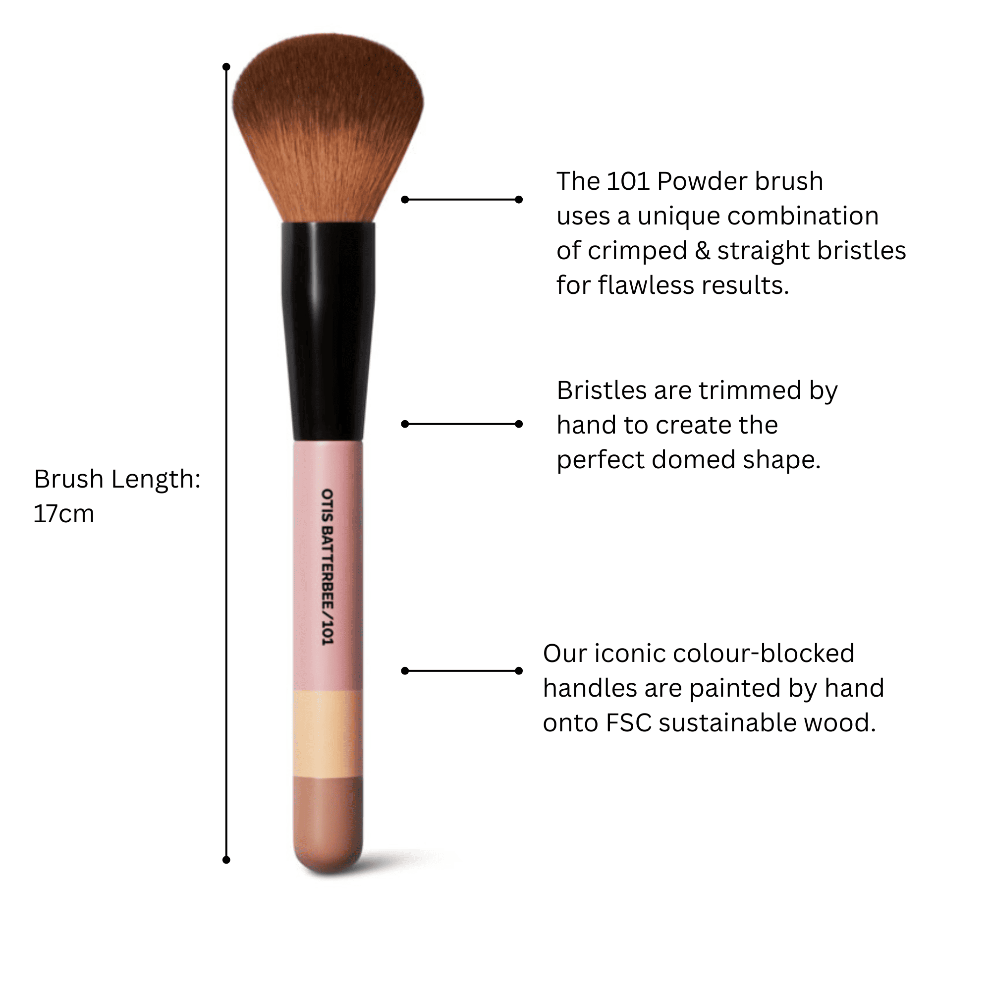 Professional quality powder makeup brush by Otis Batterbee. The powder brush that creates flawless looks every time. Vegan makeup brushes by Otis Batterbee.