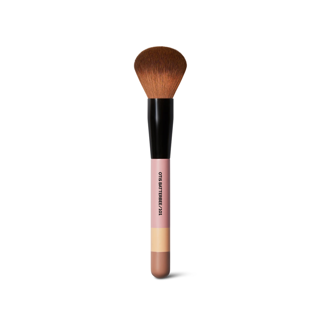 Otis Batterbee Powder Makeup Brush – fluffy vegan nylon bristles with a sleek pink wooden handle, evenly distributes loose or pressed powder for a radiant, natural finish